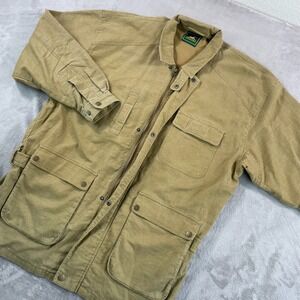 Vintage APRICORN Barn Chore Jacket Men XL Beige Tan Linen Blend Chinstrap Collar